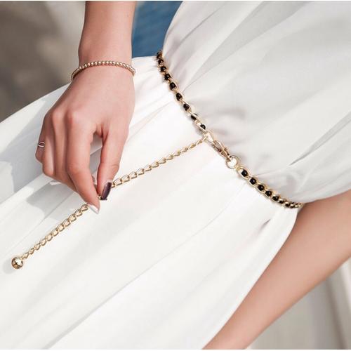 Foto Produk Belt Wanita Rantai Metal Pearl Rantai Ikat Pinggang Korea (white/black - Hitam dari Venditionis_shop