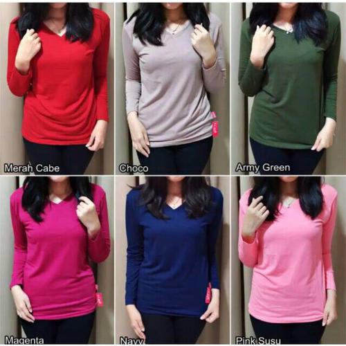 Foto Produk Pakaian wanita Vneck M/L/XL oblong polos kaos trendy - L dari YourStyle1119