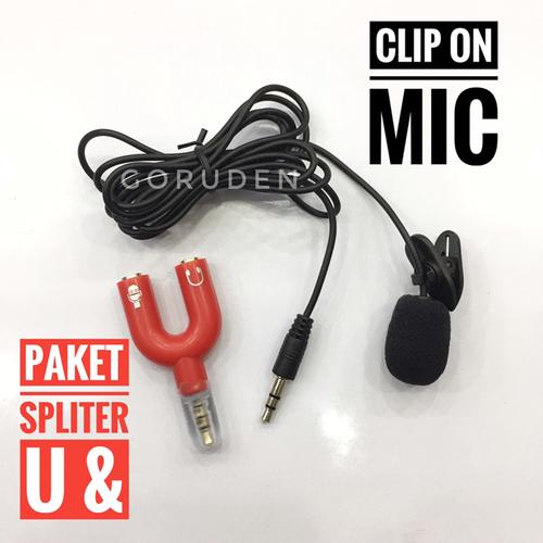 Foto Produk Paket Mic Clip On + Spliter Audio U 3,5 mm Microphone Mikrofon Vlog dari Goruden Triumph