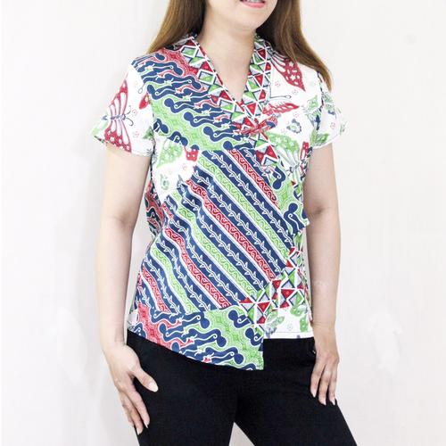 Foto Produk Blouse batik wanita jumbo fit XXL lengan pendek bahan katun strecth dari 35an