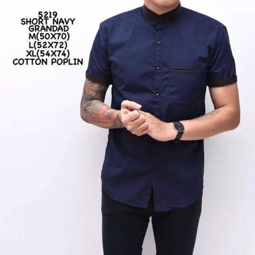 Foto Produk Kemeja Polos Pria Short Grandad | Baju Cowok Polosan Kerah Shanghai dari ALJOSA