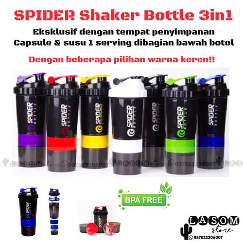 Foto Produk Botol Minum Smart Shaker Spider 3in1 Suplemen Fitness Gym Whey Gainer dari LASOM store
