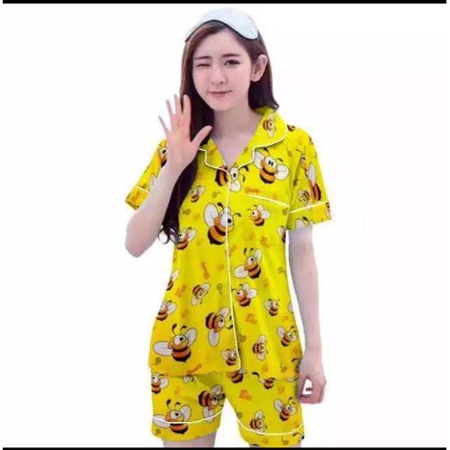 Foto Produk PROMO PIYAMA DEWASA (HP) / motif BEE LEBAH /katun jepang fit to xl dari phon cell