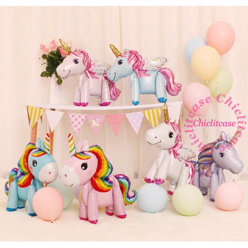 Foto Produk Balon foil unicorn standing 3D / pegasus / little pony FULLBODY - blue rainbow dari chic lit case
