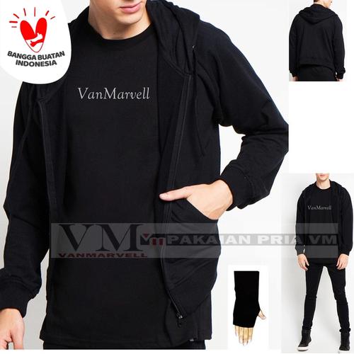 Foto Produk VM Jaket Zipper Polos Hoodie Full Sleting Abu tua - Hitam dari VM VanMarvell