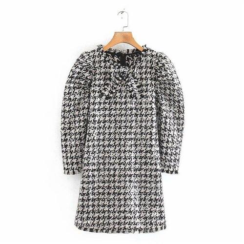 29019 Houndstooth Sequins Tweed Dress 