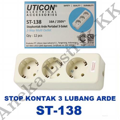 Foto Produk UTICON STOPKONTAK ARDE 3 LB STOP KONTAK LOBANG 3 LUBANG isi 3 ST-138 dari Aneka Listrik KK