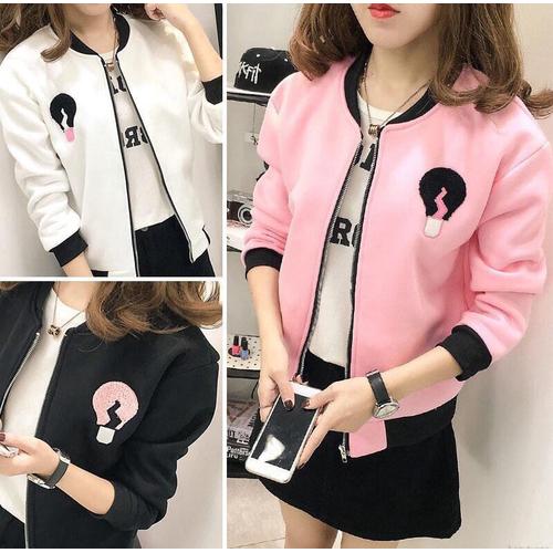 Baseball jacket wanita cewe pink putih 