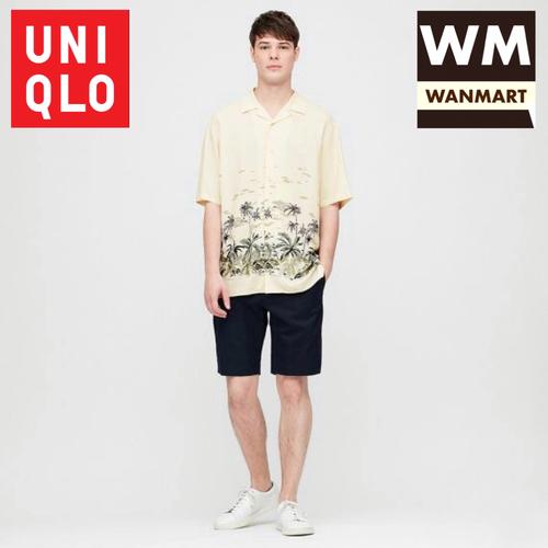 Foto Produk UNIQLO Men Kemeja Pria Rayon Motif Kerah Terbuka Lengan Pendek Natural dari WAN-MART