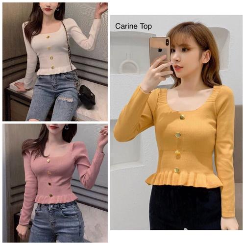 Foto Produk Knit long sleeve top cewe wanita blouse pink mustard white putih murah dari MedanLand