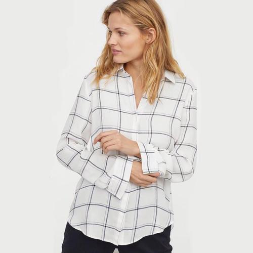 Foto Produk Kemeja H&M Longsleeve Blouse White Plaid Shirt Original HnM Putih dari OTOMO Store