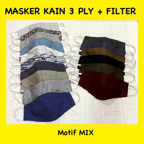 Foto Produk Masker 3ply / 3 lapis kain bisa di isi filter dewasa motif random dari Gajah-Store