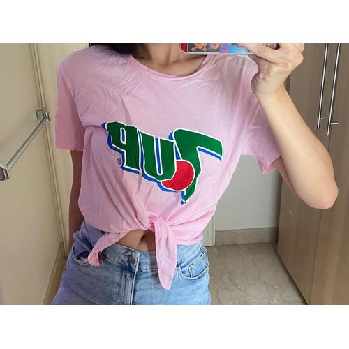 Jual H\u0026M 7up pink crop top, size M 