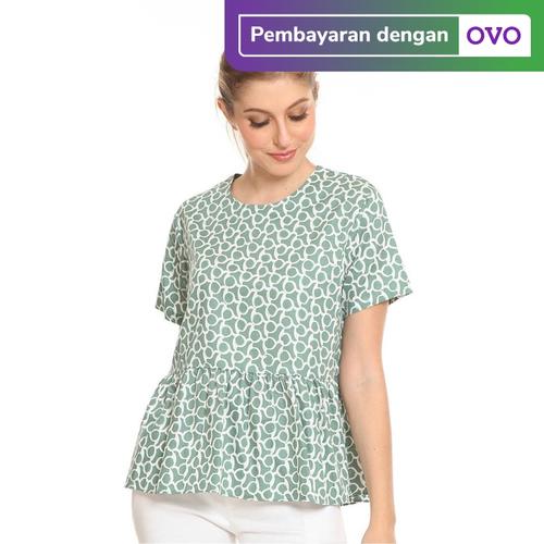 Foto Produk Basix - Gabie Blouse Green - Atasan Katun Hijau Motif Bawah Rample dari Golden Truly