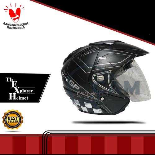 Foto Produk Helm DMN 2 kaca double visor moto gp black doff abu dari Cam Helmet