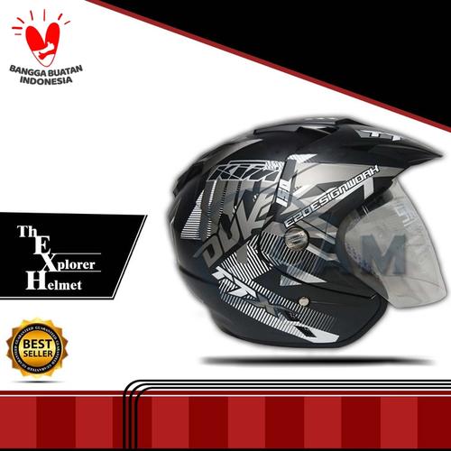 Foto Produk Helm 2 kaca (Double Visor) Murah Black doff Abu Duke DMN dari Cam Helmet