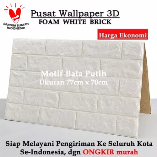 Foto Produk Wallpaper Brick Foam Dinding Bata 3D 70 x 77 cm Wallpaper Busa - Putih Bata dari dajessvin