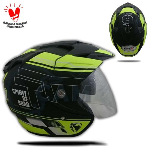 Foto Produk Helm 2 kaca (Double Visor) Murah Black doff Yellow R-9 DMN dari Cam Helmet