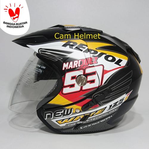 Foto Produk Helm 2 kaca (Double Visor) Murah Black doff Marquez Repsol Honda DMN dari Cam Helmet