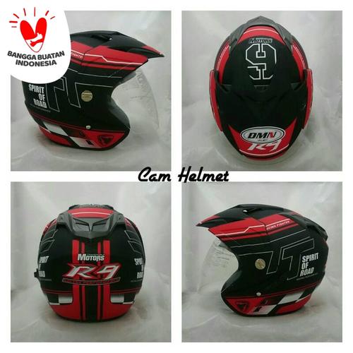 Foto Produk Helm 2 kaca (double visor) murah R-9 black doff red dari Cam Helmet
