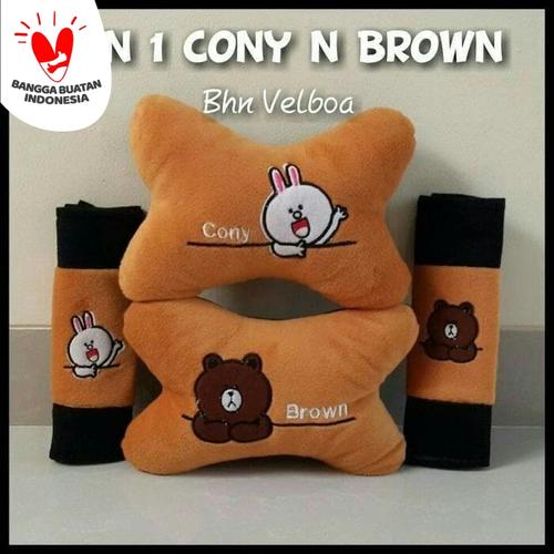 Foto Produk Bantal Mobil Set 2in1 Line Brown Cony / Headrest Car Set 2 in 1 Line dari Zona Variasi Mobil