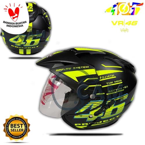 Foto Produk Helm KNC 2 kaca 46 Rossi Black doff yellow dari Cam Helmet