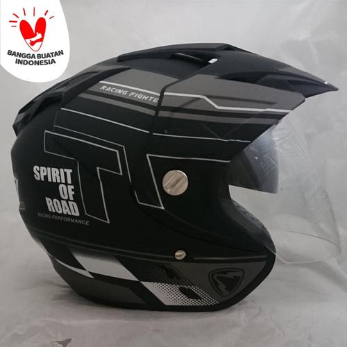 Foto Produk Helm 2 kaca (Double Visor) Murah Black doff Abu R-9 DMN dari Cam Helmet