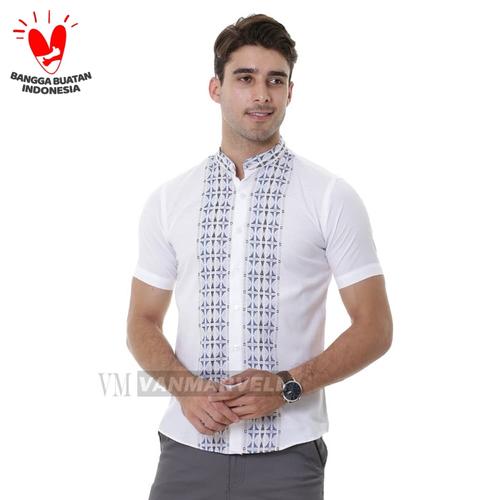 Foto Produk VM Baju Koko Putih Kemeja Muslim Tangan Pendek Slimfit - Putih, L dari VM VanMarvell