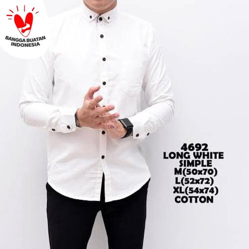 Foto Produk Kemeja Polos Putih Pria Simple / Baju Pakaian Slimfit katun White - M dari ALJOSA