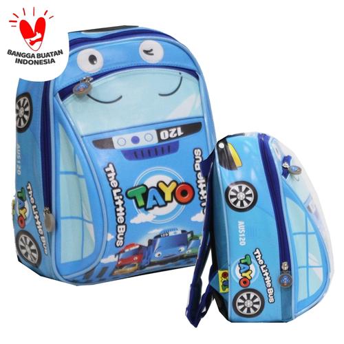 Foto Produk Tas Anak Ransel PAUT TAYO TAYO Bahan Kain Sponge Anti Air ( TAYOBB) - Biru dari OnLan Shop