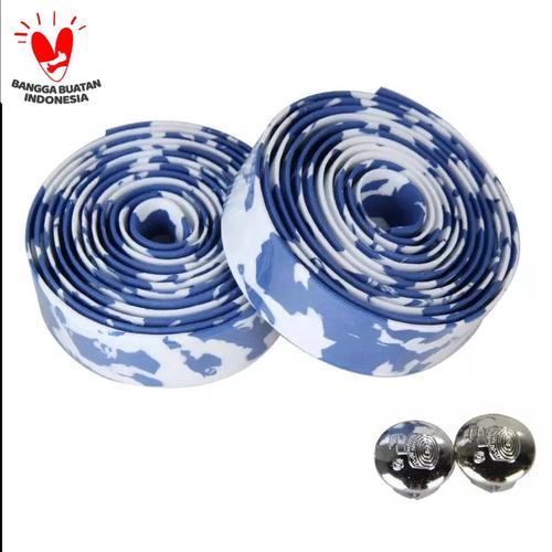 Foto Produk Handlebar tape sepeda with bar plug - Biru Putih dari Uwo Sports
