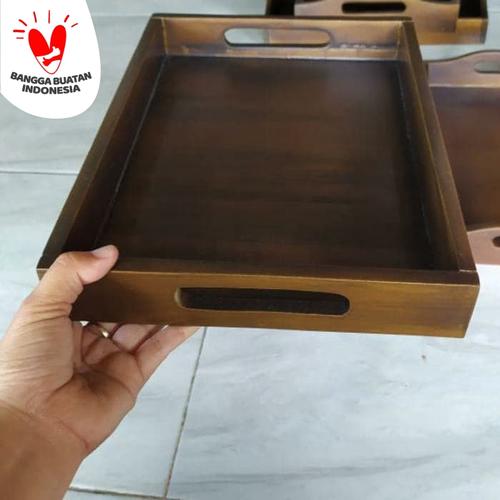 Foto Produk Baki Kayu / Nampan Kayu / Tray Kayu warna gelap 32 x 22 - Pegangan Datar dari el_artgallery