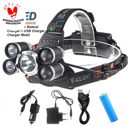 Foto Produk Paket senter kepala 5 LED Headlamp XML T6 40000 Lumens dari GROSIR-DKI