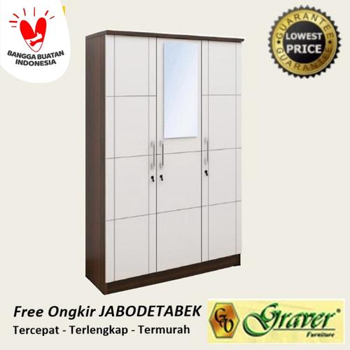 Foto Produk lemari pakaian 3 pintu minimalis putih - Cokelat Putih dari Maggio Home Centre