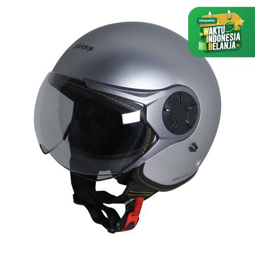 Promo Cargloss YRM Micrometric Buckle Helm Half Face Silver Met 8 Doff Abuabu, L Kota