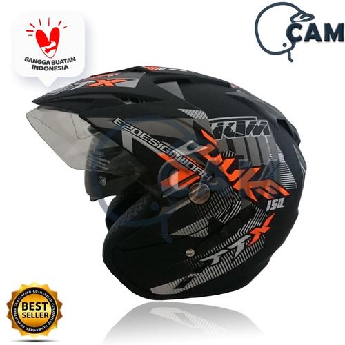 Foto Produk Helm 2 kaca (Double Visor) Murah Black doff Orange DUKE DMN dari Boss helm