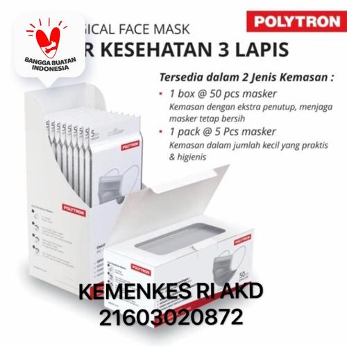 Foto Produk Masker Medis 3 ply Polytron - isi 10 pack x( 5 pcs ) dari Polytron Mobile
