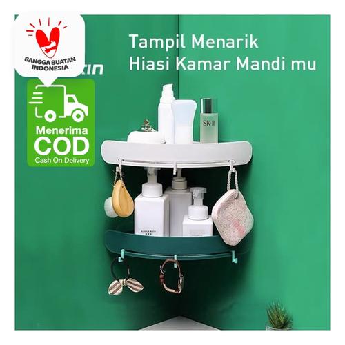 Foto Produk Rak Toilet Shampo Sabun Dinding Tembok Sudut Rumah Kamar Mandi Dapur - Hijau dari SUNXIN