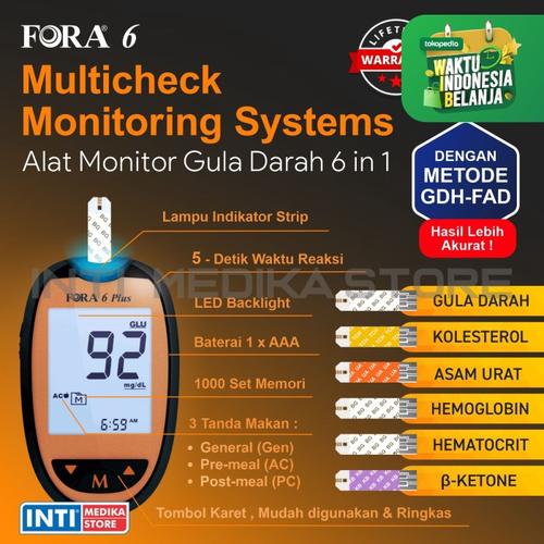 Foto Produk FORA - 6in1 Alat Cek Kolestrol / Gula / Asam Urat / Keton / Hb / HCT dari INTI MEDIKA STORE