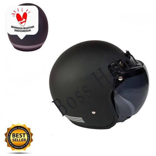 Foto Produk Helm Motor SNI Bogo Retro list black doff + kaca ava original dari Boss helm