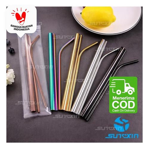 Foto Produk Sunxin - Sedotan Besi Stainless Steel Reuseable Straw Sedotan Minuman - Gold dari SUNXIN