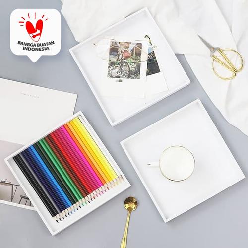 Foto Produk Sahre| nampan tray baki kayu putih kotak murah bagus awet kuat persegi dari Mendekor