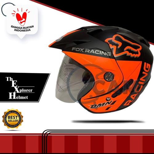 Foto Produk Helm 2 kaca fox black doff orange double visor dari Boss helm