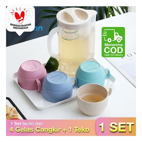 Foto Produk TEKO GELAS SET 5 IN 1 /TRAVEL CUP/WATER MUG / CANGKIR AIR WARNA WARNI dari SUNXIN