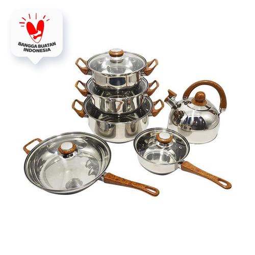 Foto Produk Q2 Panci + Teko Set Stainless Steel - 12Pcs dari Home-klik