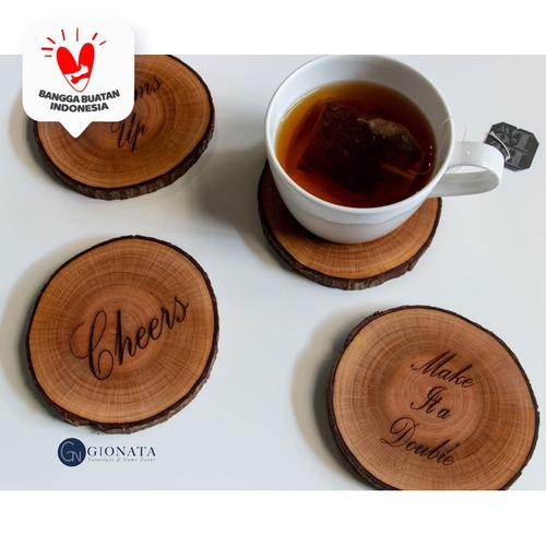 Foto Produk Engraved Wood Coaster / Slice Kayu /Potongan Kayu / Alas Gelas/Cangkir dari Dekornata