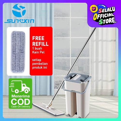 Foto Produk Alat Pel Lantai / Super Mop Dengan Ember Dapat 2 Kain Pel dari SUNXIN
