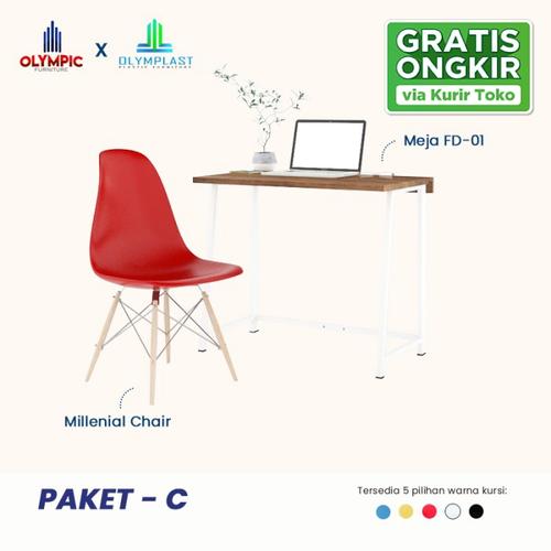 Foto Produk New Normal Paket C - Meja Belajar/ Meja Kerja + Kursi - Putih dari Olympic Furniture