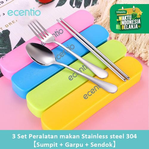 Foto Produk Ecentio 304Stainless Steel Garpu+Sendok(1Set 2Pcs) - Hijau dari ecentio Official Store