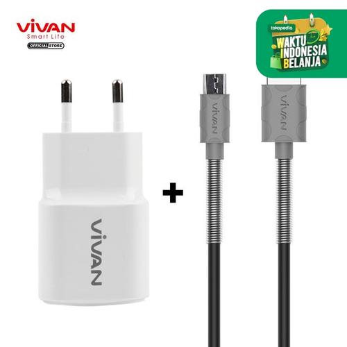 Foto Produk VIVAN FM100 Kabel Micro USB Grey + Charger Power Oval 2A USB White dari VIVAN OFFICIAL SHOP